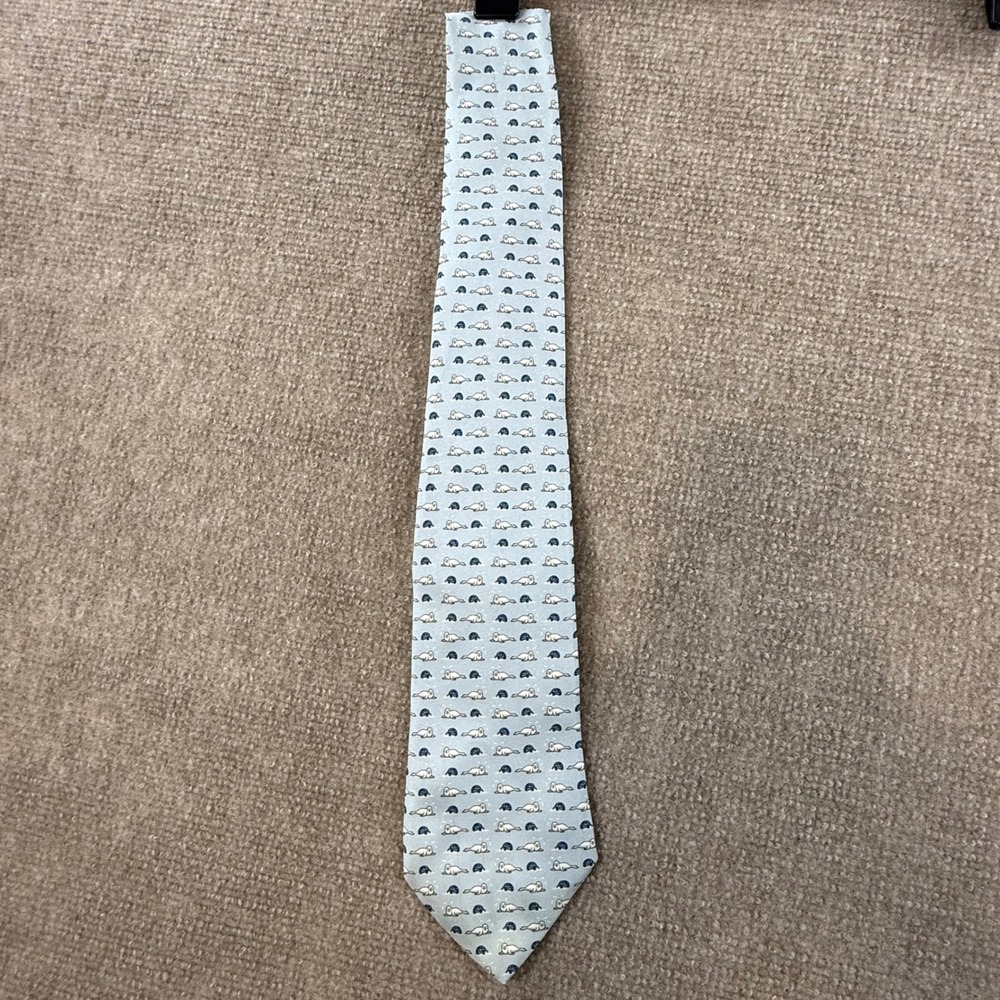 Brooks Brothers Makers Mens Silk Tie Light Blue Seal Igloo Novelty Print USA